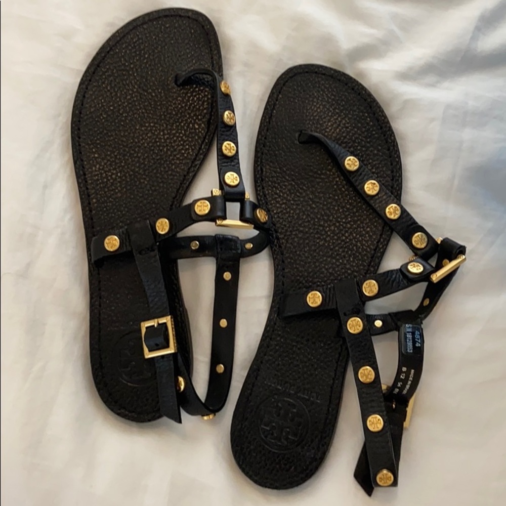 Tory Burch Black and Gold Sandals